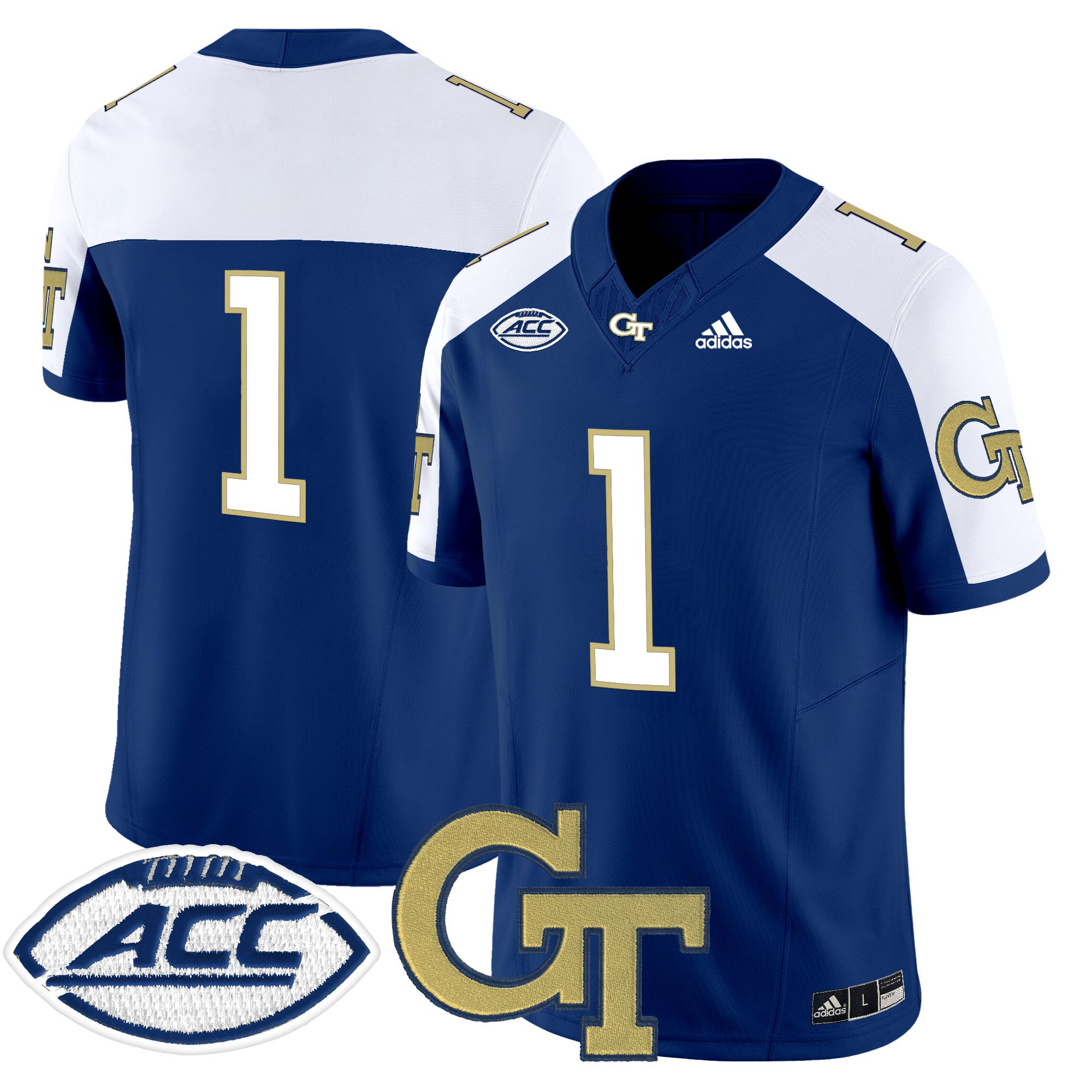Men Georgia Tech #1 No Name Blue Asidas 2024 Vapor Limited NCAA Jersey->->NCAA Jersey